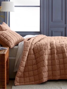 NWOT QUINCE European Linen Box Quilt Twin SET Desert Sunset 2 Piece